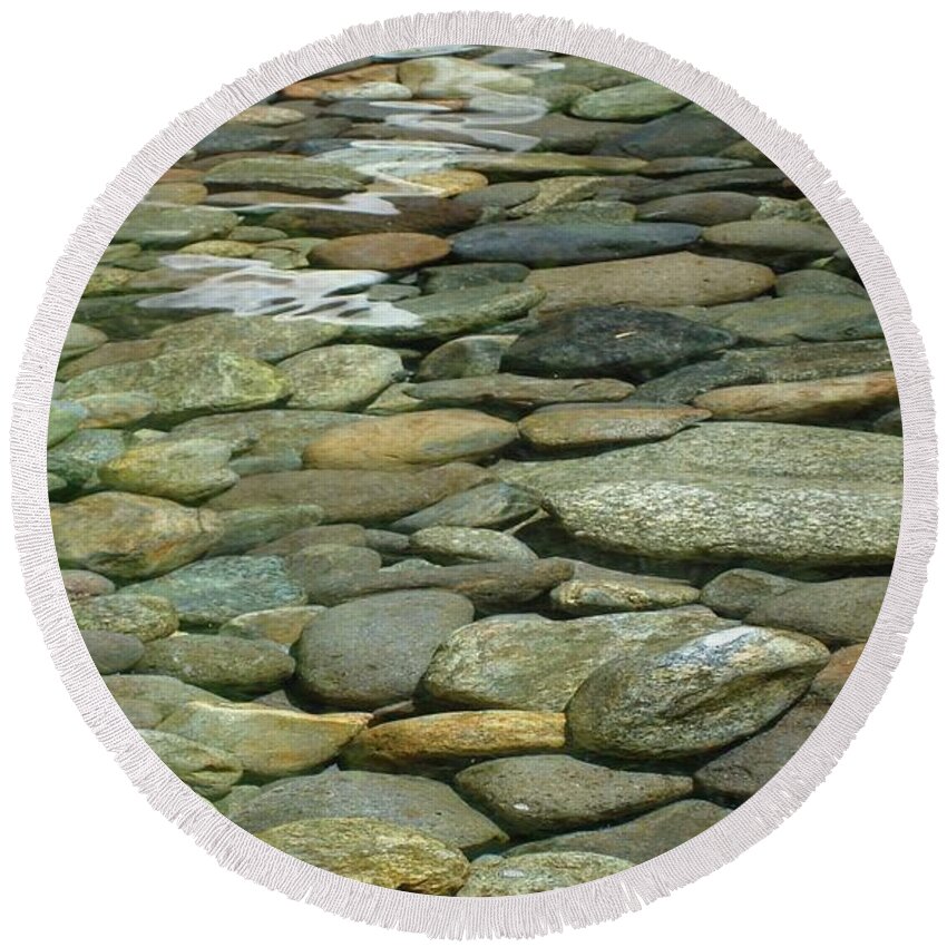 Cool Round Beach Towel featuring the photograph River Rock by Sherry Clark