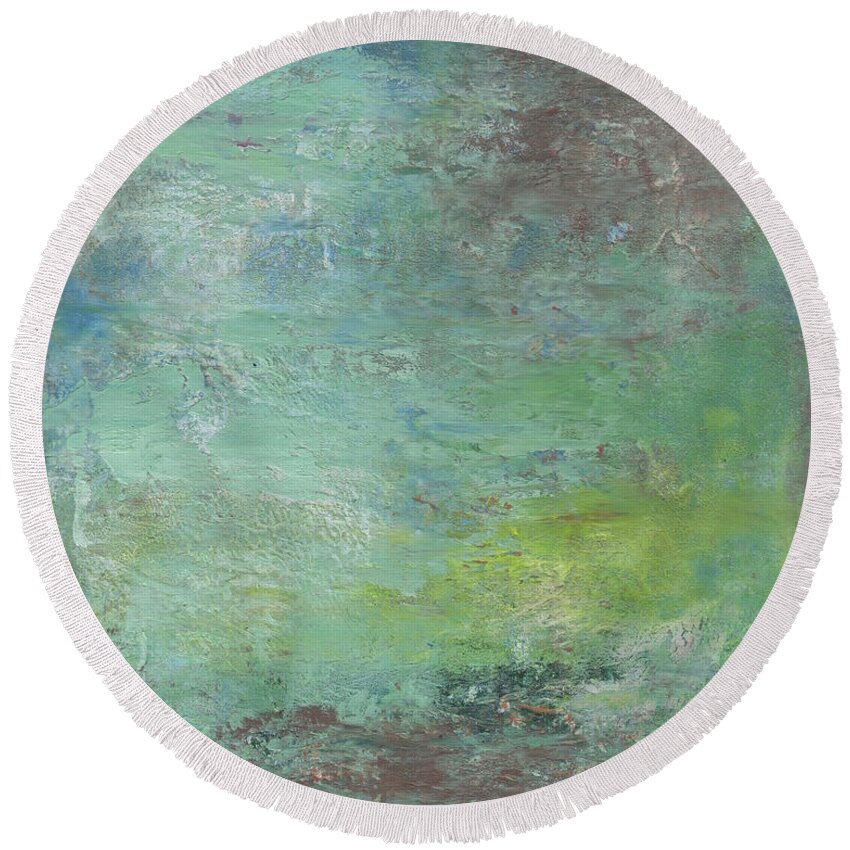 Abstract Round Beach Towel featuring the painting River Shallows 2 by Marcy Brennan