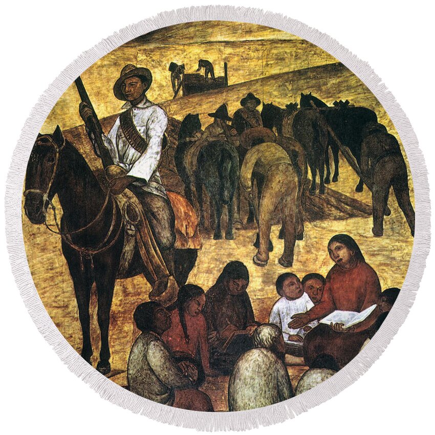 Agricultural Round Beach Towel featuring the painting The Rural School Teacher by Diego Rivera