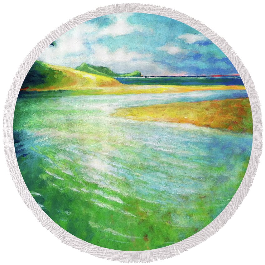 Art Round Beach Towel featuring the painting Rivermouth by Angela Treat Lyon