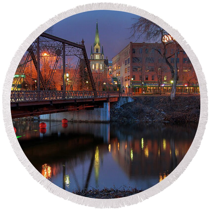 Minneapolis Round Beach Towel featuring the photograph Riverplace Minneapolis Little Europe by Wayne Moran