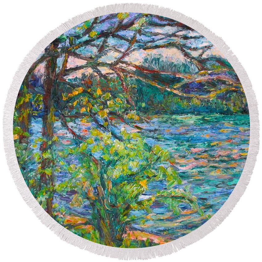Rivers Round Beach Towel featuring the painting Riverview Spring by Kendall Kessler