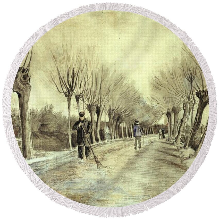 Vincent Van Gogh Round Beach Towel featuring the painting Road in Etten by Celestial Images