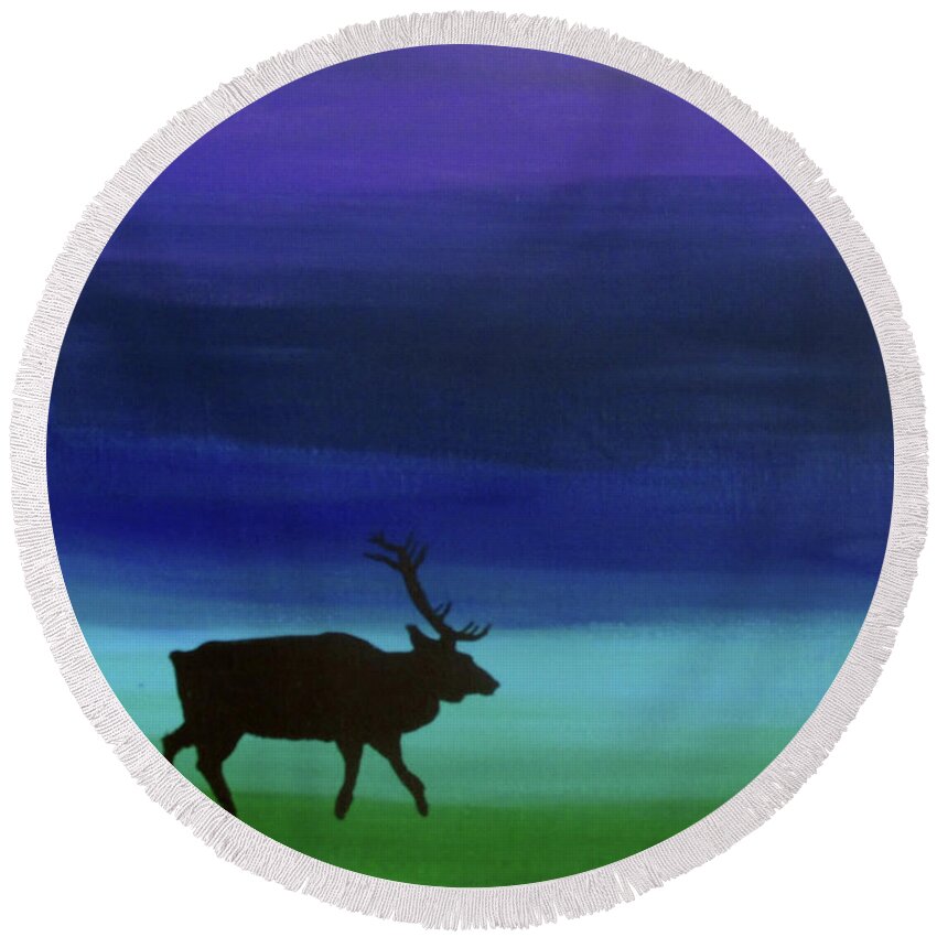 Elk Round Beach Towel featuring the painting Roaming Elk by Sara Becker