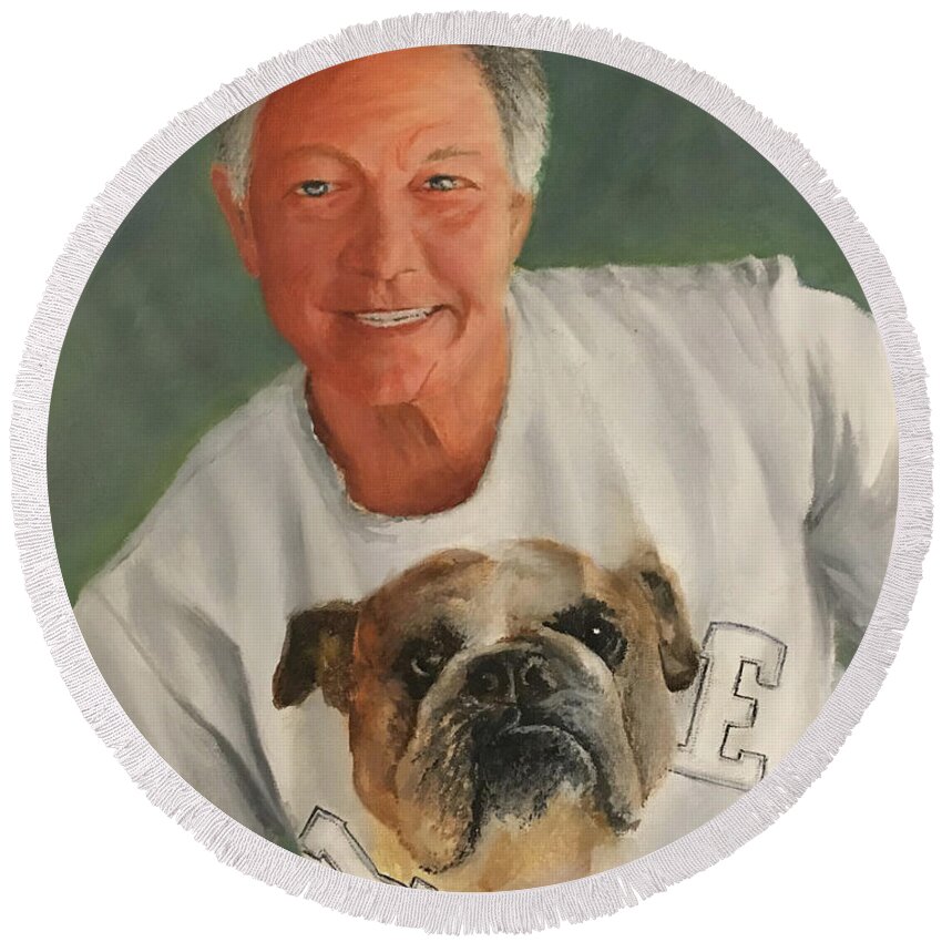 Portrait Round Beach Towel featuring the painting Robert and Daisy by Richard Ginnett