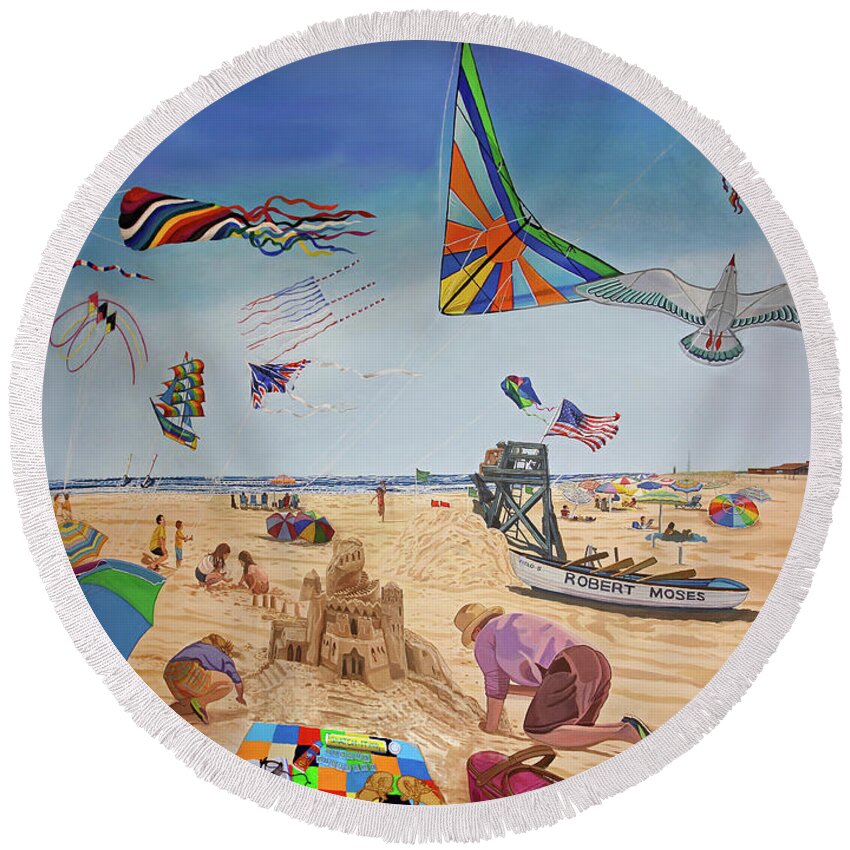 Robert Moses Beach Round Beach Towel featuring the painting Robert Moses Beach by Bonnie Siracusa