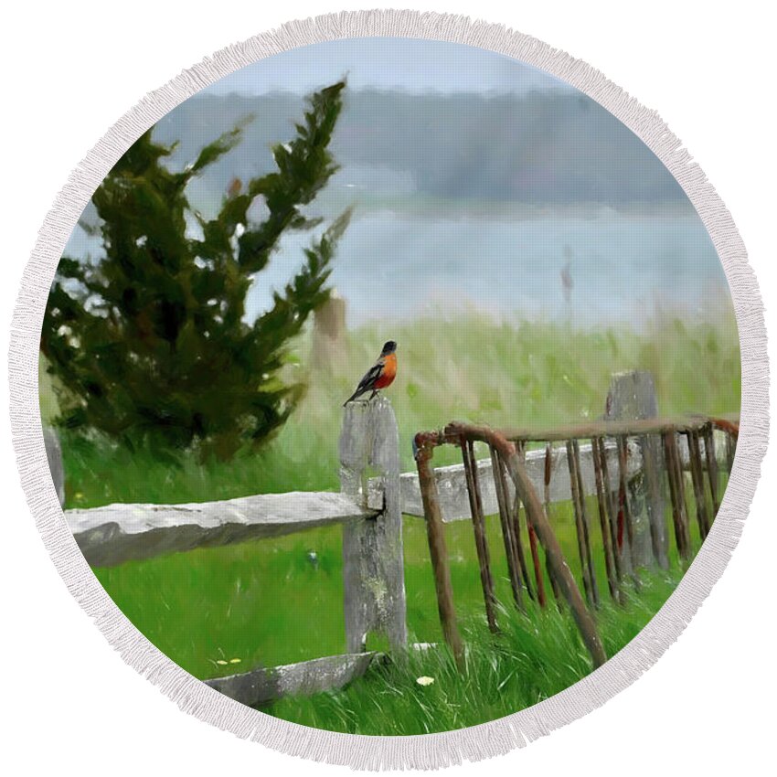 Landscape Round Beach Towel featuring the photograph Robin by Alison Belsan Horton