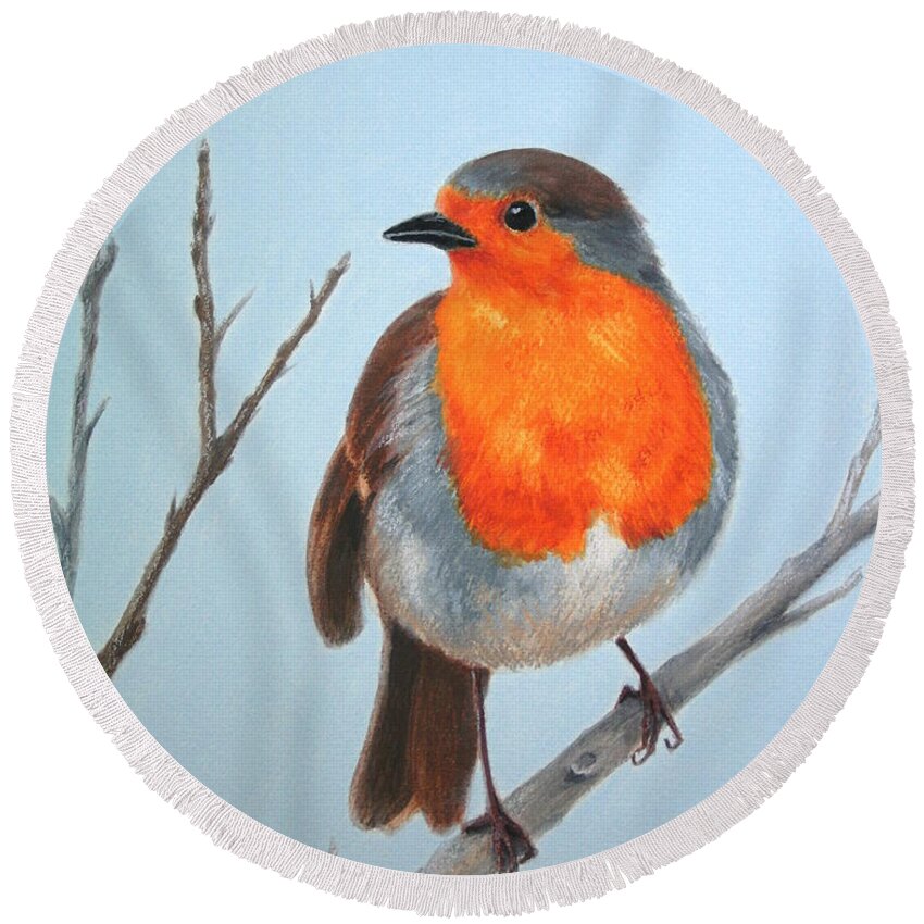 Robin Round Beach Towel featuring the painting Robin in the Tree by Marna Edwards Flavell