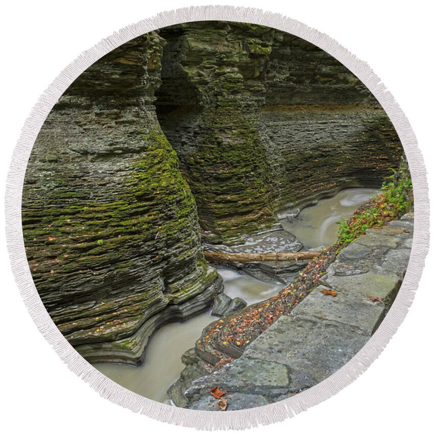 Watkins Glen State Park Round Beach Towel featuring the photograph Rock Formations At Watkins Glen by Angelo Marcialis