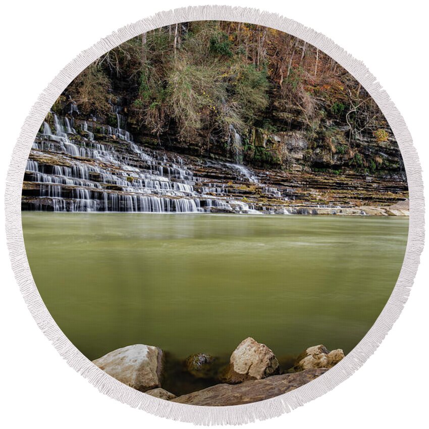 Tranquillity Round Beach Towel featuring the photograph Rock island state park Waterfalls - 4 by Mati Krimerman