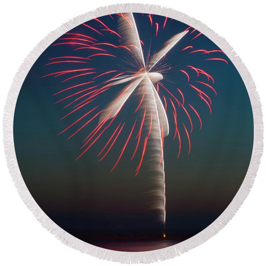 Fireworks Round Beach Towel featuring the Rocket's Red Glare by Michael Dawson