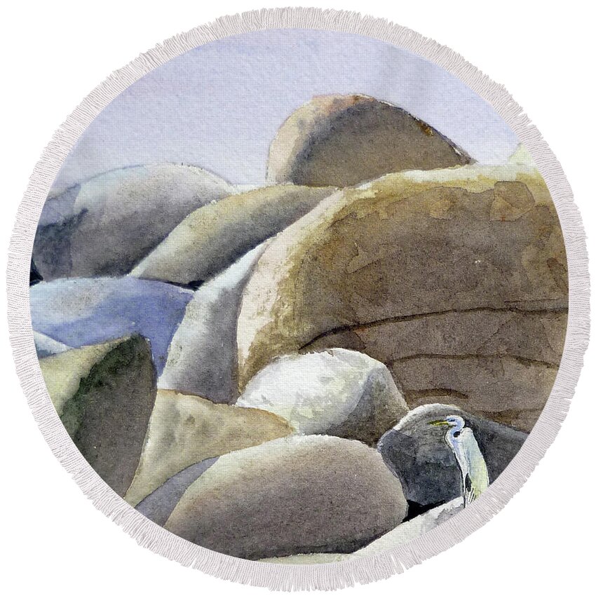 Rocks Round Beach Towel featuring the painting Rocks by Irina Sztukowski