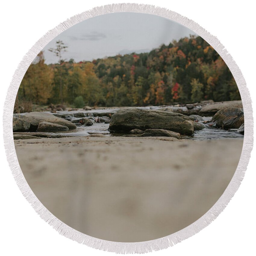 Cumberland Falls Round Beach Towel featuring the photograph Rocks on Cumberland River by Amber Flowers