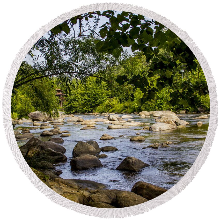 River Round Beach Towel featuring the photograph Rocky Broad River by Allen Nice-Webb