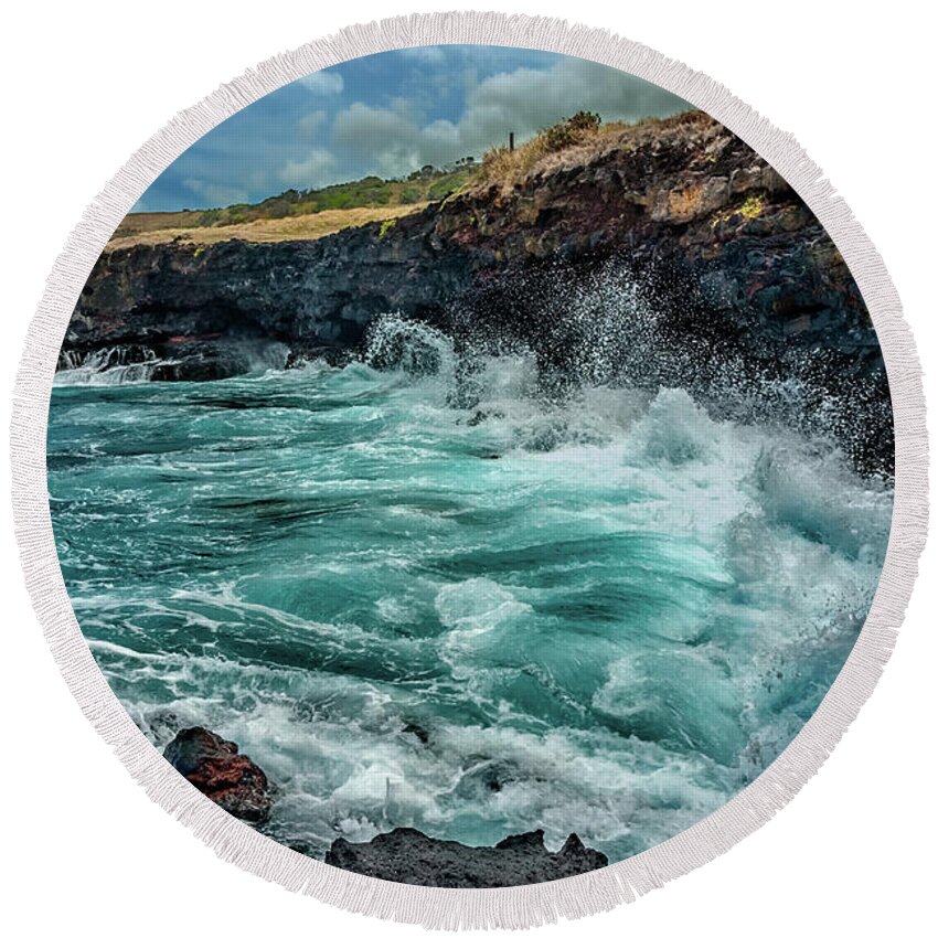 Hawaii Round Beach Towel featuring the photograph Rocky Coast by Christopher Holmes