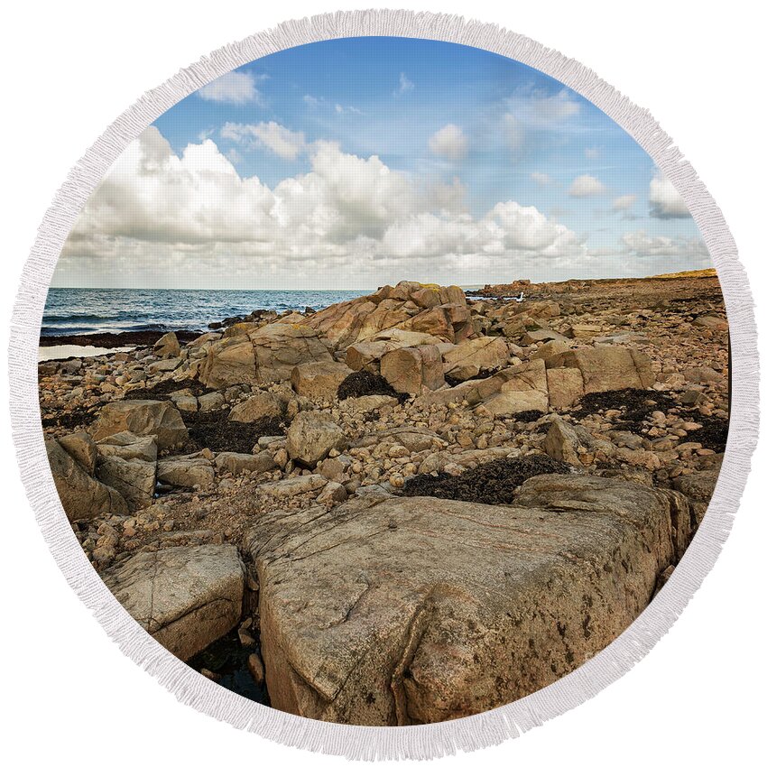 Bastad Round Beach Towel featuring the photograph Rocky coastal landscape by Sophie McAulay