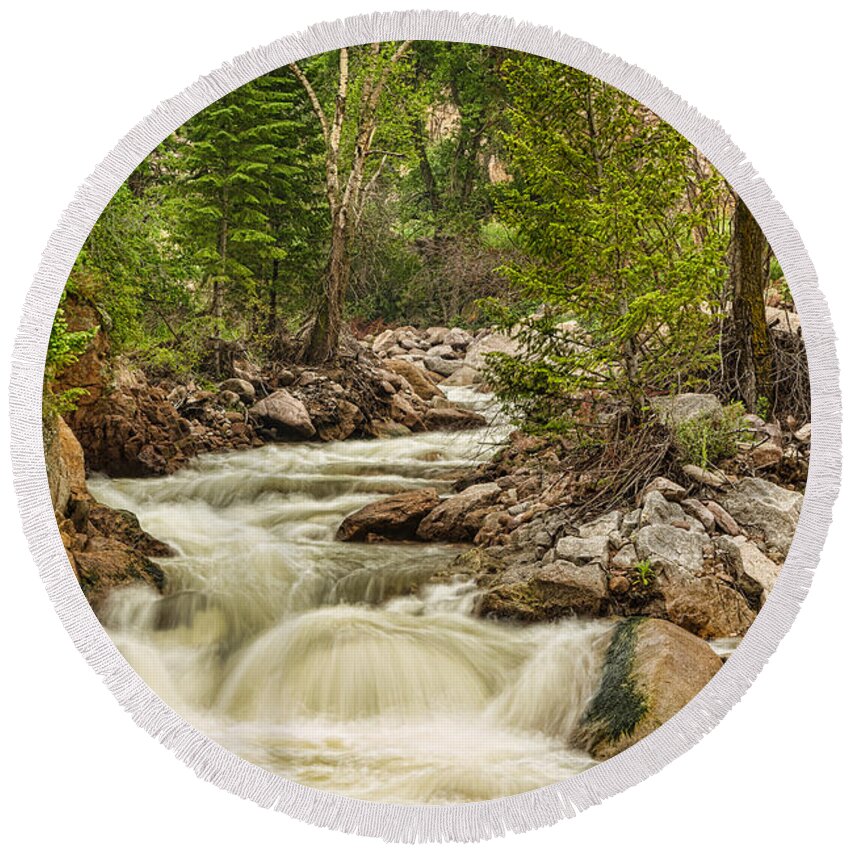 Mountain Round Beach Towel featuring the photograph Rocky Mountain Streamin Dreamin by James BO Insogna