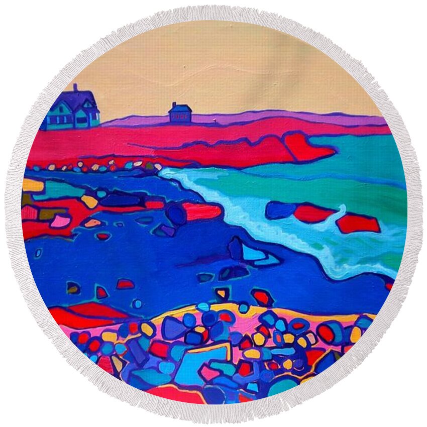 Ocean Round Beach Towel featuring the painting Rocky Shore by Debra Bretton Robinson