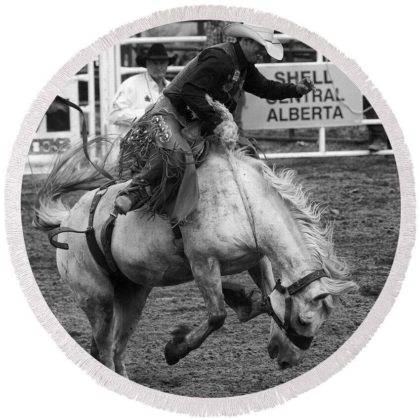 Cowboy Round Beach Towel featuring the photograph Rodeo Saddleback Riding 3 by Bob Christopher