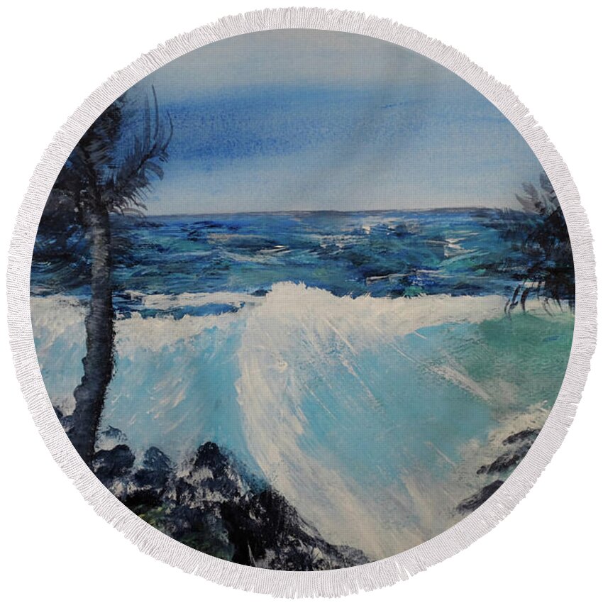 Beach Round Beach Towel featuring the painting Rogue Wave by Dick Bourgault