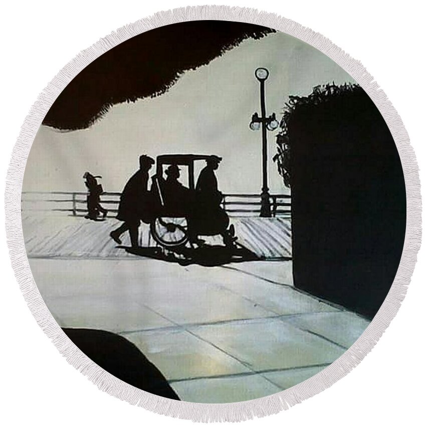 Atlantic City Round Beach Towel featuring the painting Rolling Chairs 1935 by Tyrone Hart
