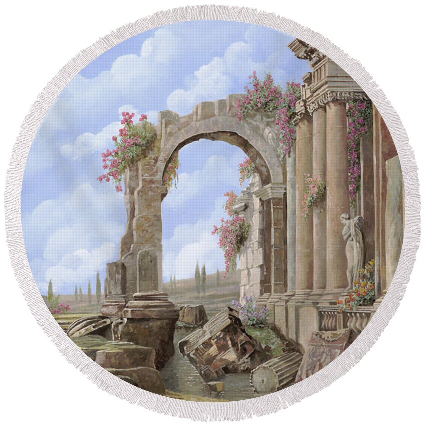 Arch Round Beach Towel featuring the painting Roman ruins by Guido Borelli