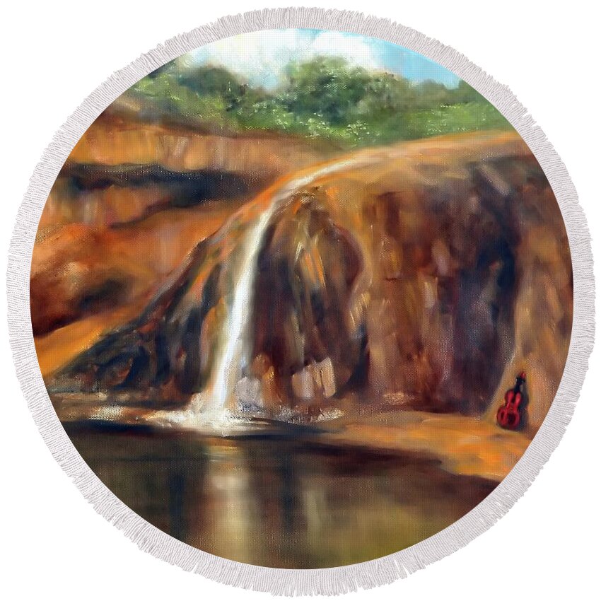 Waterfall Round Beach Towel featuring the painting Violin #1 by Rand Burns
