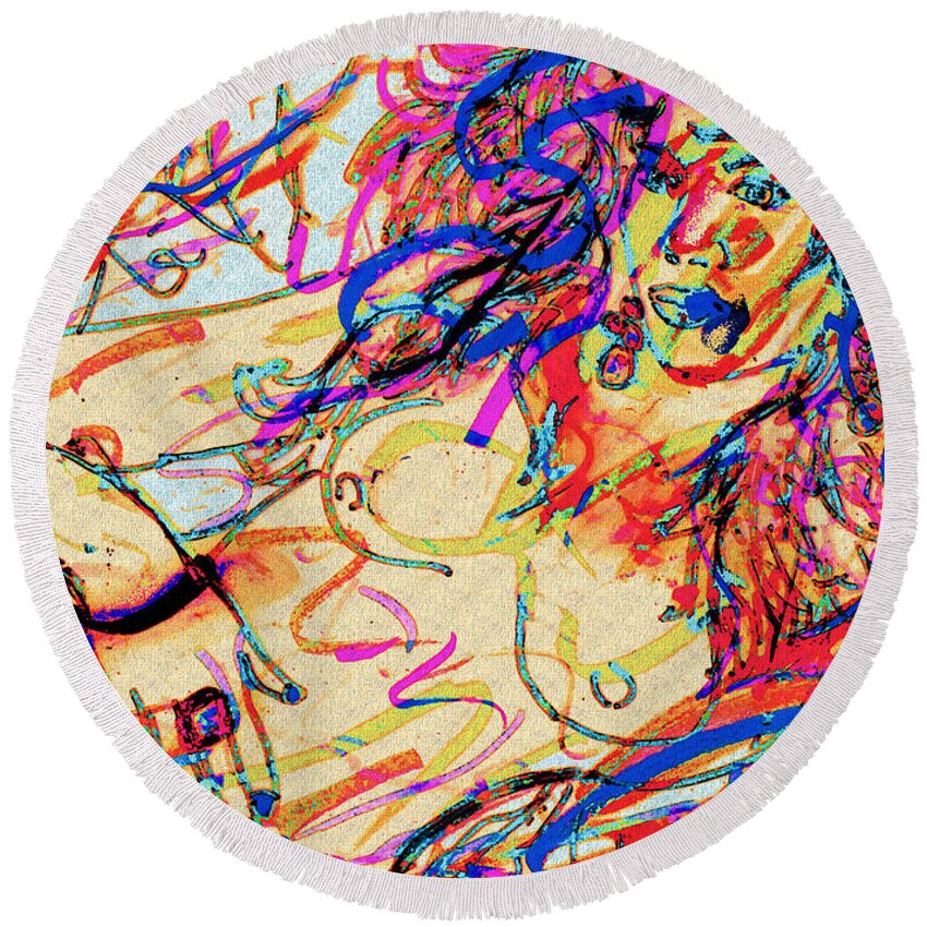 Nude Round Beach Towel featuring the drawing Romantic Nude by Natalie Holland