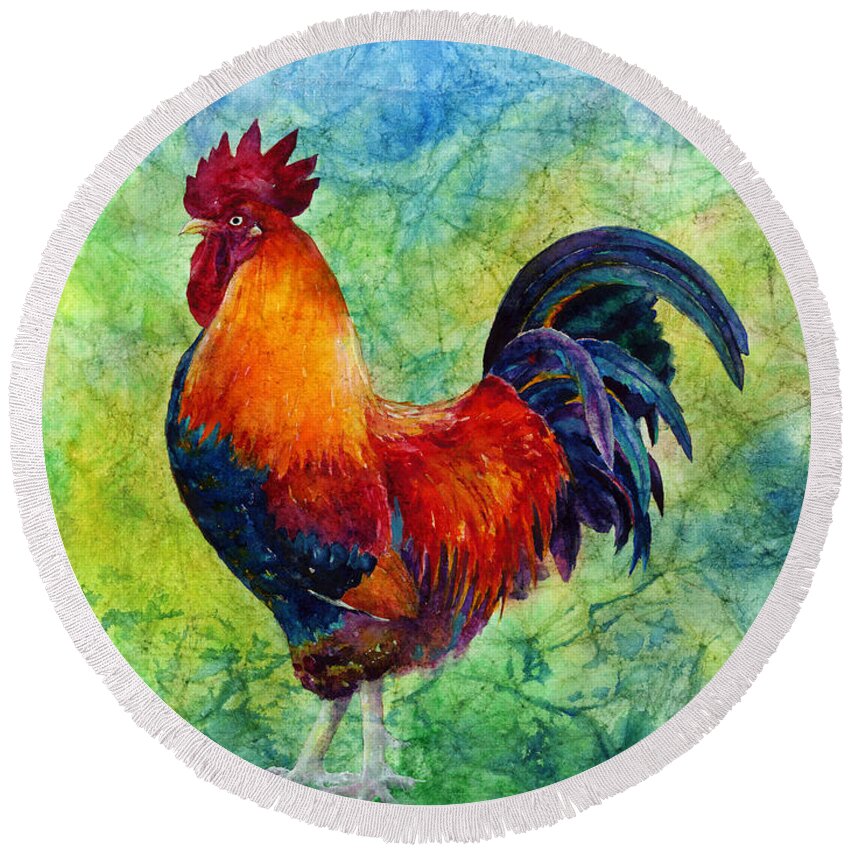 Rooster Round Beach Towel featuring the painting Rooster 2 by Hailey E Herrera