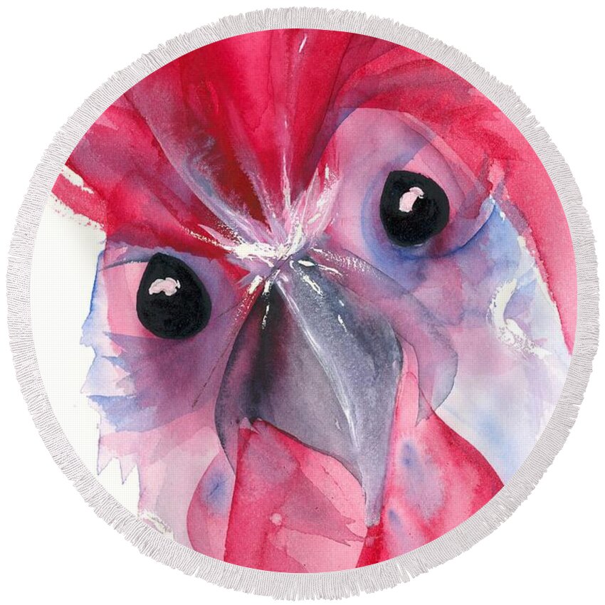Watercolor Rooster Round Beach Towel featuring the painting Rooster by Dawn Derman