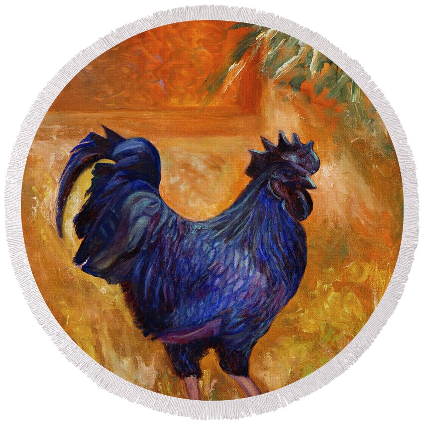 Rooster Round Beach Towel featuring the painting Rooster by Kathy Knopp