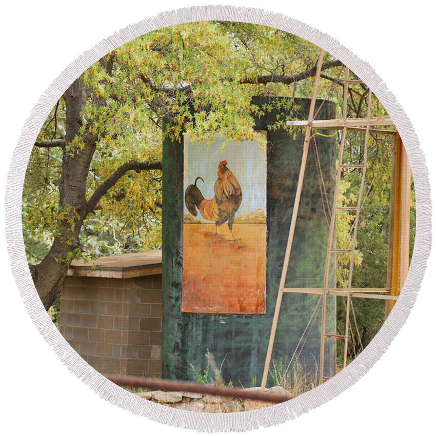 Fine Art Round Beach Towel featuring the photograph Rooster Water Tank by Donna Greene