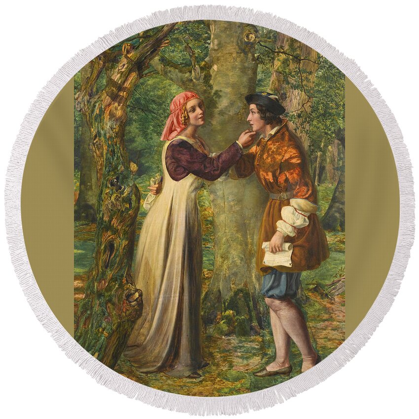 Edward William Rainford Round Beach Towel featuring the painting Rosalind Telling Celia that Orlando is in the Forest by Edward William Rainford