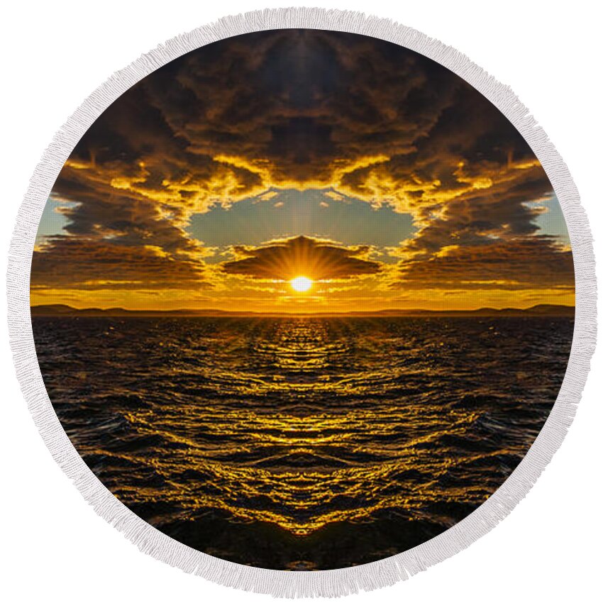 America Round Beach Towel featuring the digital art Rosario Strait Sunset Reflection by Pelo Blanco Photo