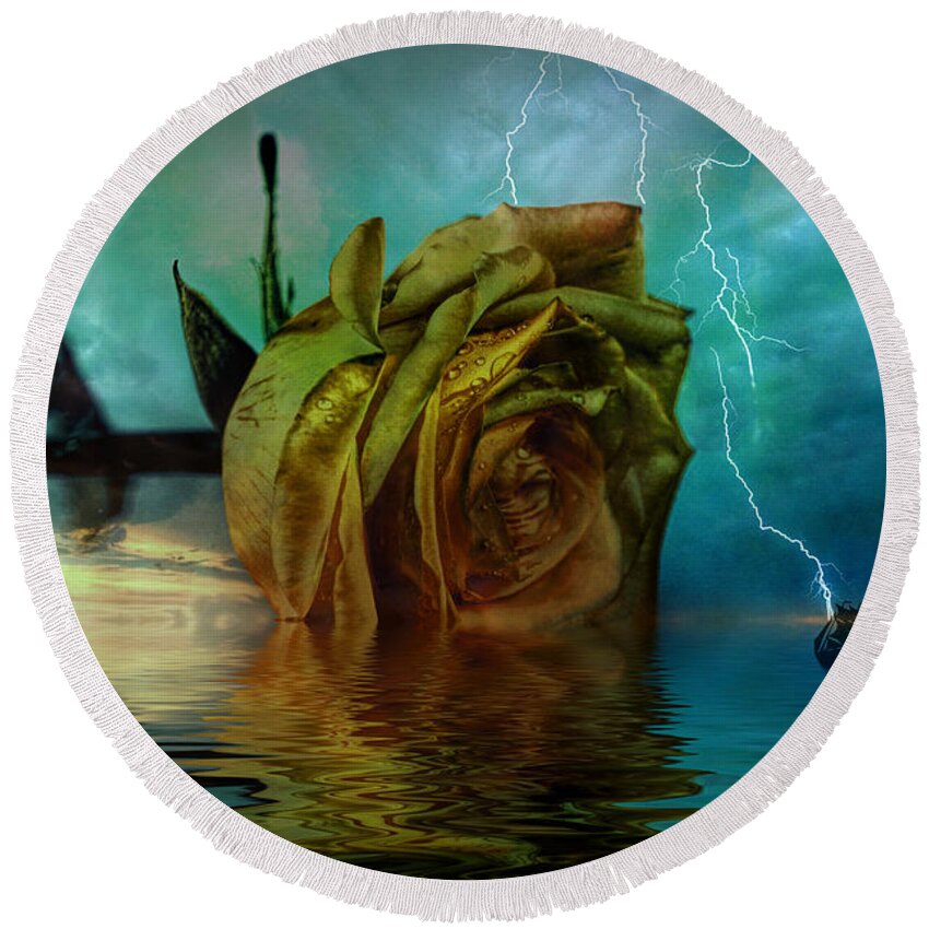 Rose Round Beach Towel featuring the digital art Rose and storm fantasy by Lilia S