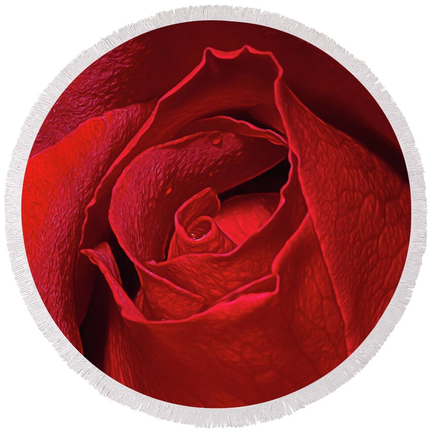 Close Up Round Beach Towel featuring the photograph Rose Bud by Ray Shiu