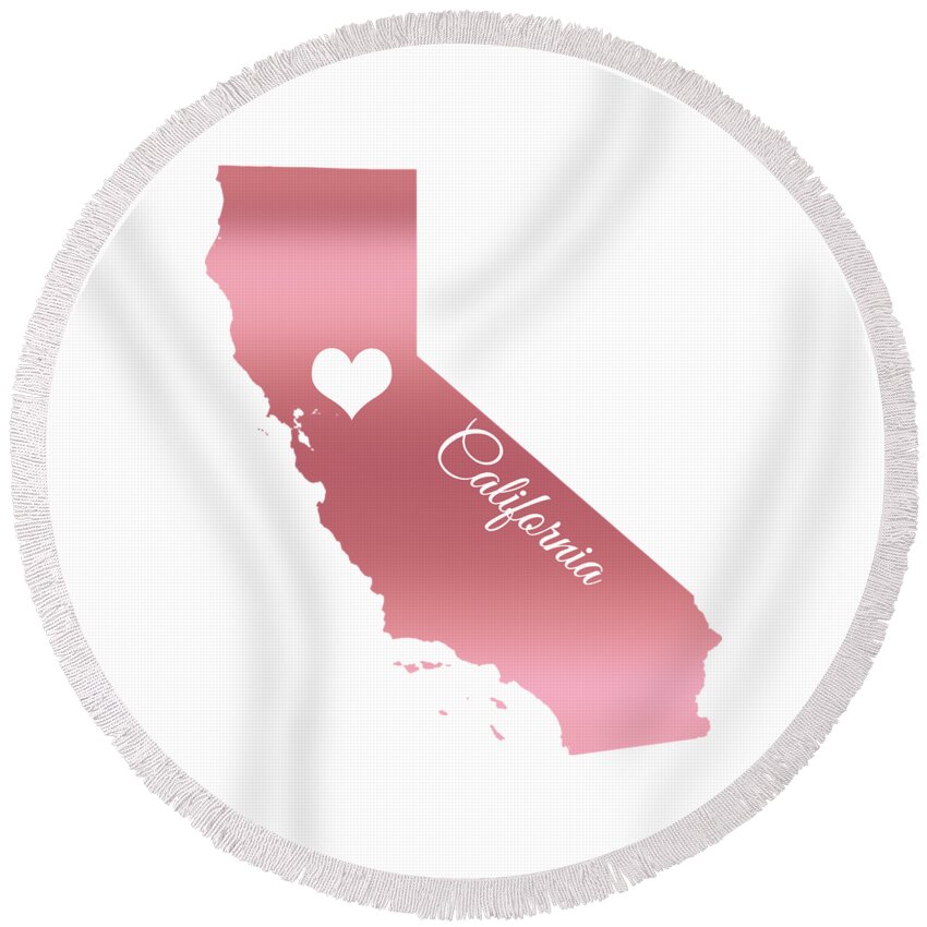Rose Gold Round Beach Towel featuring the digital art Rose Gold California Heart by Leah McPhail