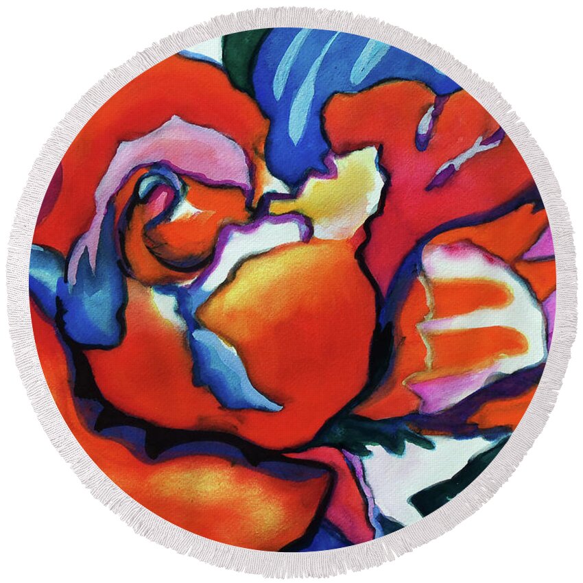 Paintings Round Beach Towel featuring the painting Rose in Outline by Kathy Braud