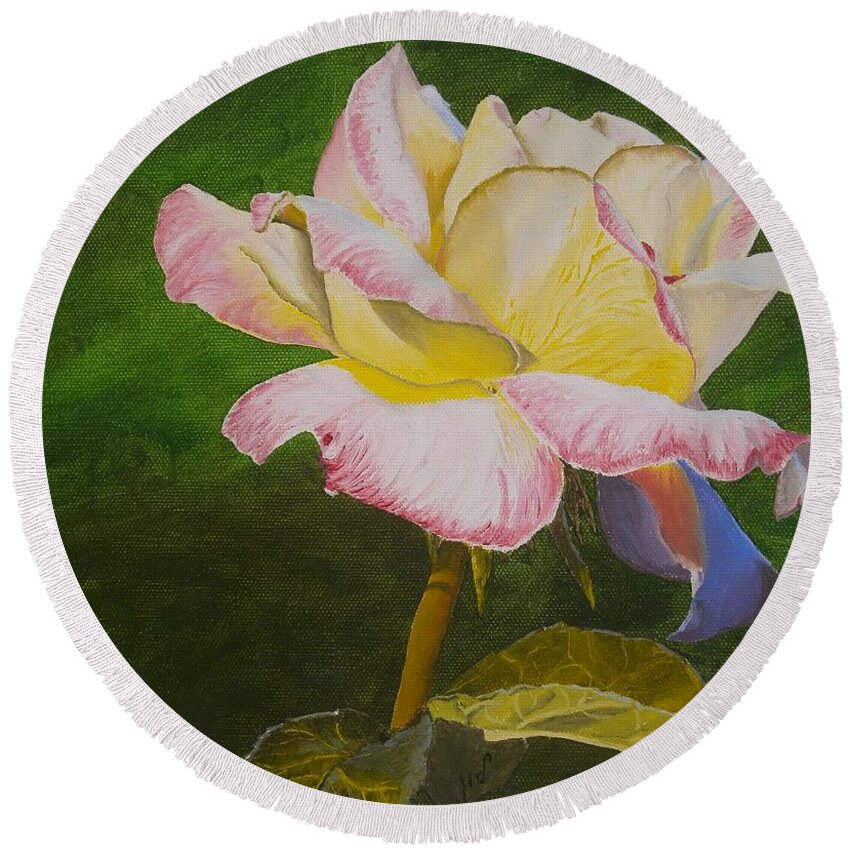 Floral Round Beach Towel featuring the painting Rose by Maria Woithofer