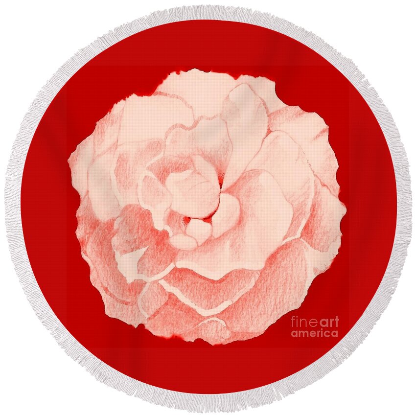 Pink Rose Round Beach Towel featuring the digital art Rose On Red by Helena Tiainen