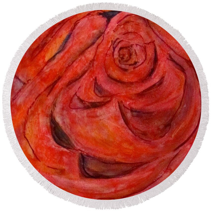 Rose Round Beach Towel featuring the painting Rose Red by Barbara O'Toole