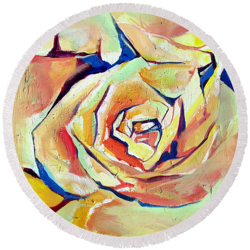 Florals Round Beach Towel featuring the painting Rose Sun by John Gholson