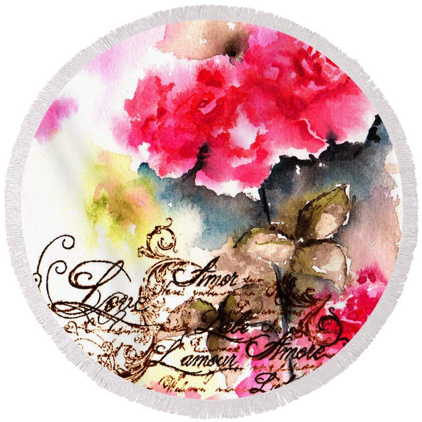 Flower Round Beach Towel featuring the painting Roses card by Isabel Salvador