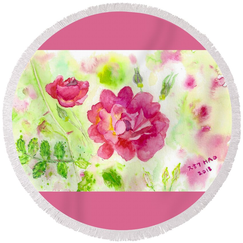 Roses Round Beach Towel featuring the painting Roses by Helian Cornwell