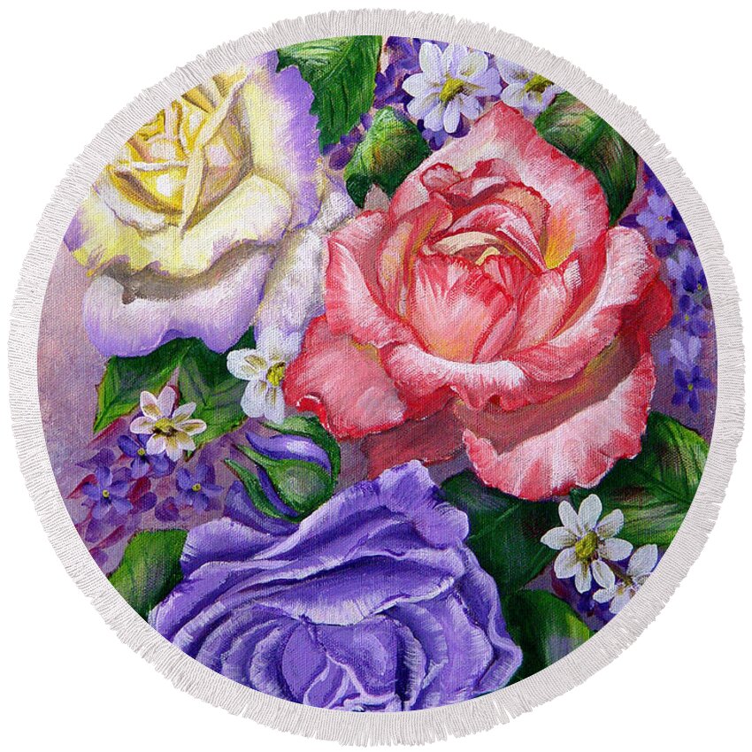 Rose Round Beach Towel featuring the painting Roses by Quwatha Valentine