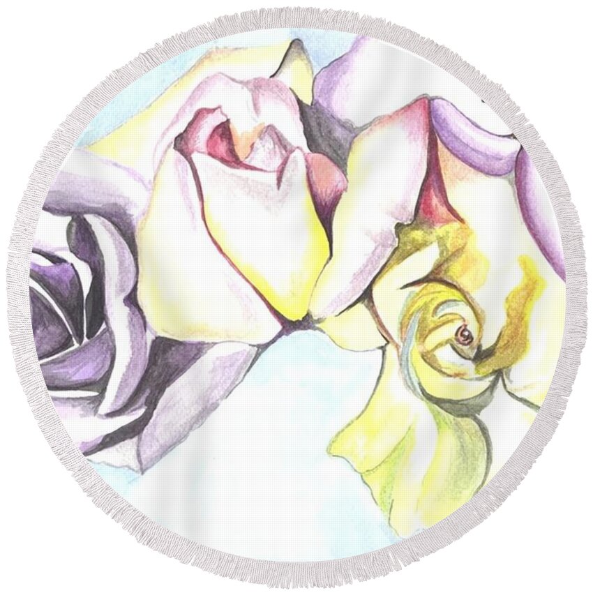 Love Round Beach Towel featuring the painting Roses study by Darren Cannell