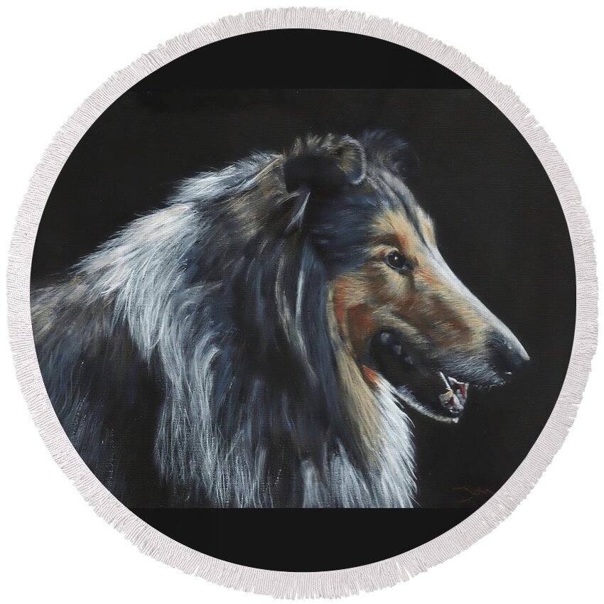 Collie Round Beach Towel featuring the painting Rough Collie by John Neeve