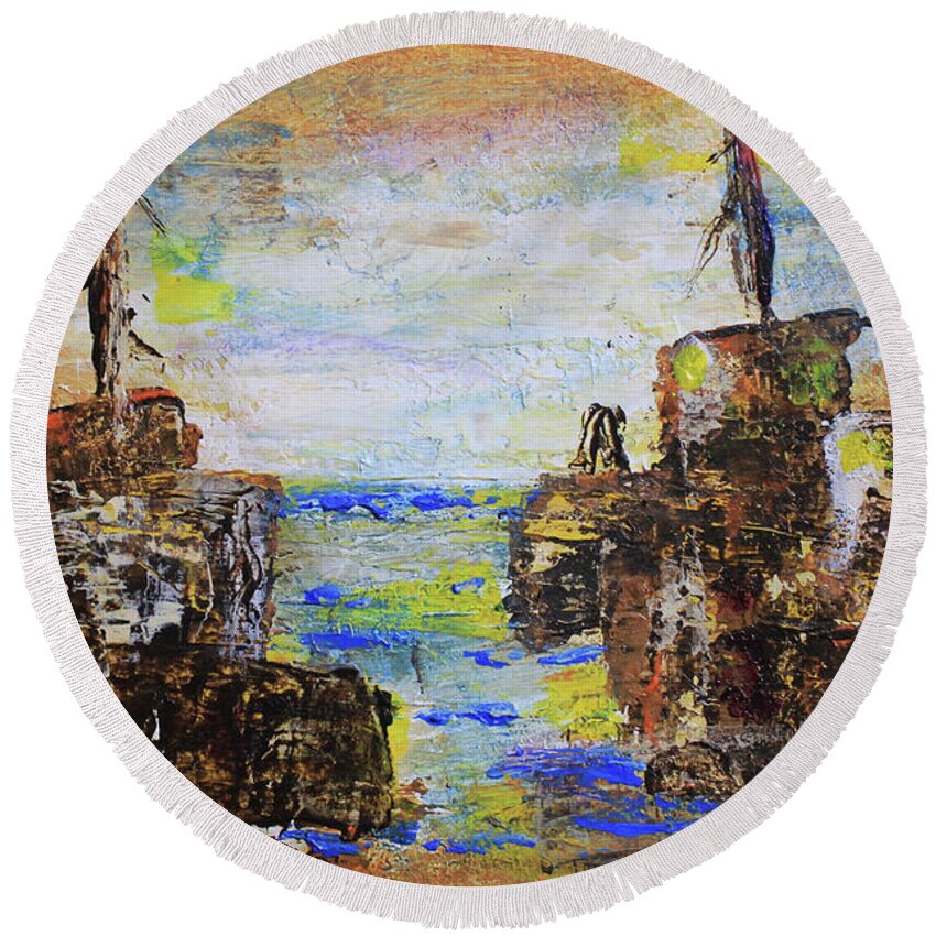 Landscape Round Beach Towel featuring the painting Rough Country Abstract by April Burton