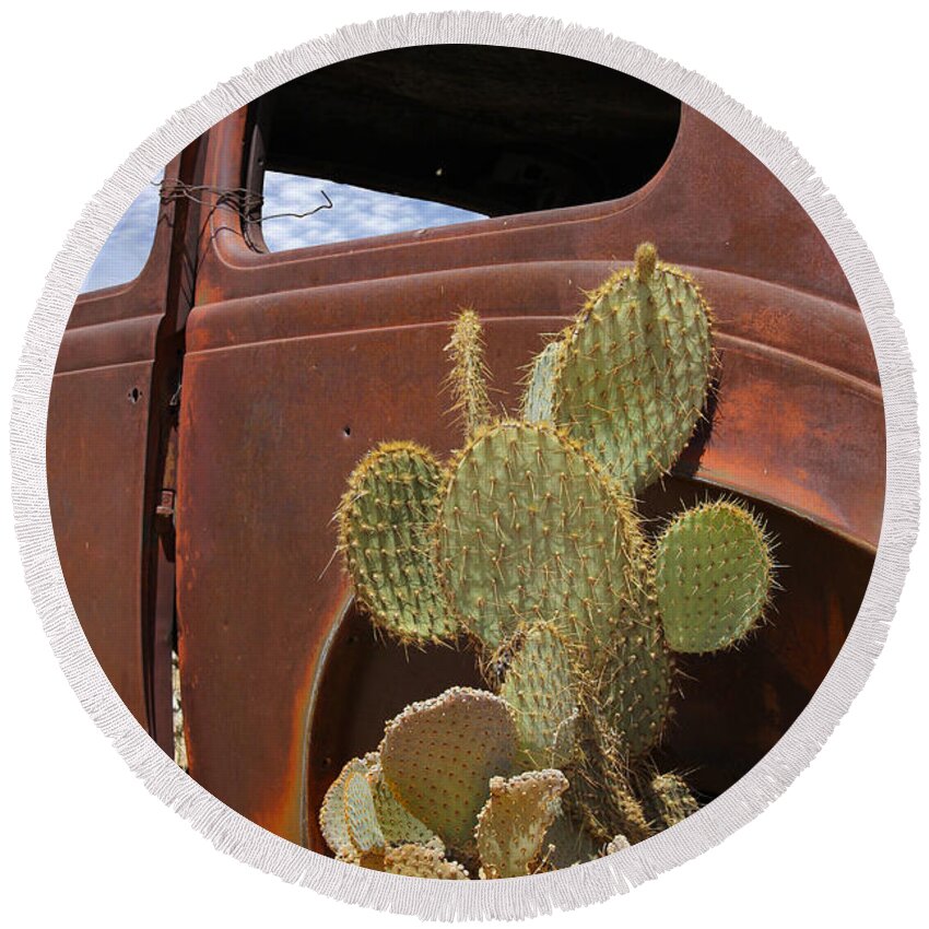 Southwest Round Beach Towel featuring the photograph Route 66 Cactus by Mike McGlothlen