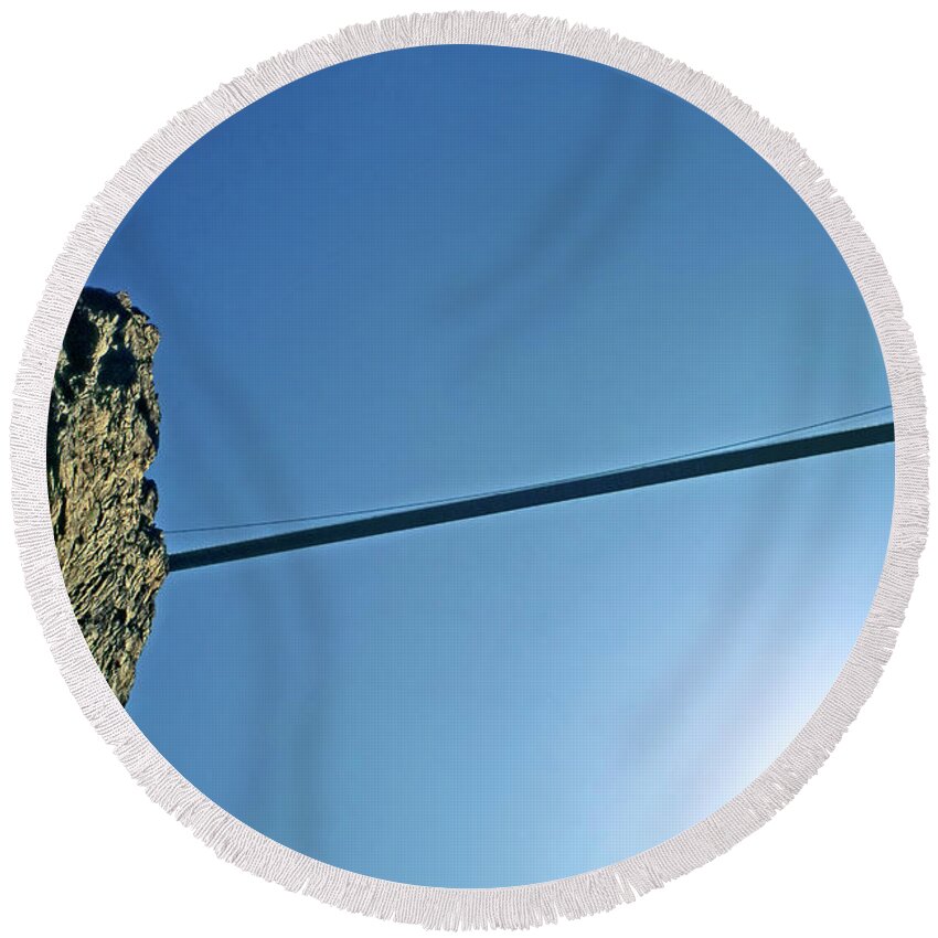Suspension Bridge From Below Round Beach Towel featuring the photograph Royal Gorge Bridge by Sally Weigand